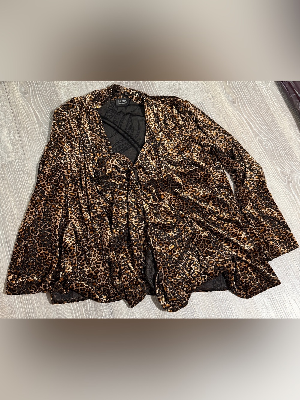 MSK Women Leopard Print Velvet Cardigan Jacket - Size XL